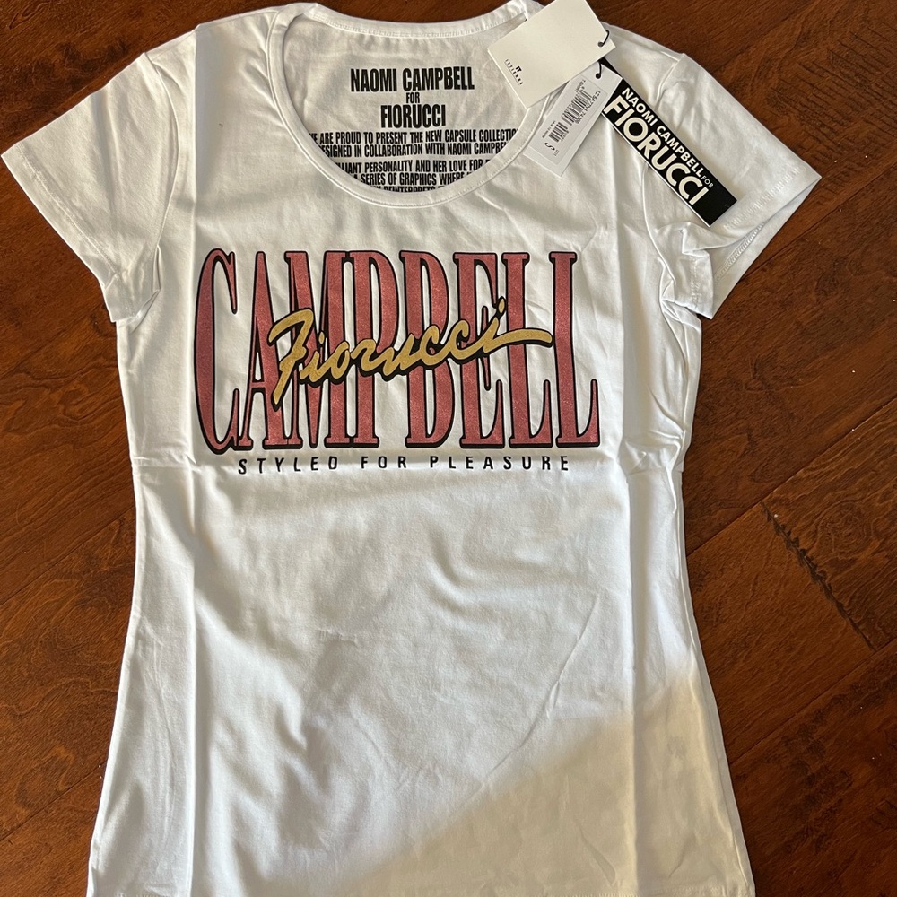 Fiorucci White Tee with Pink and Gold Logo